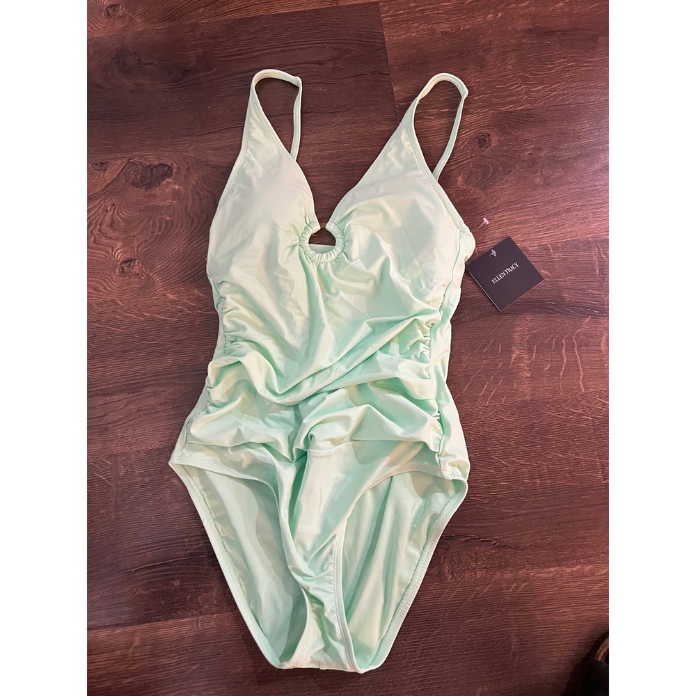 Ellen Tracy Womens Mint Julep Ruched O-Ring One Piece Swimsuit 12 ETRS26762-TJ